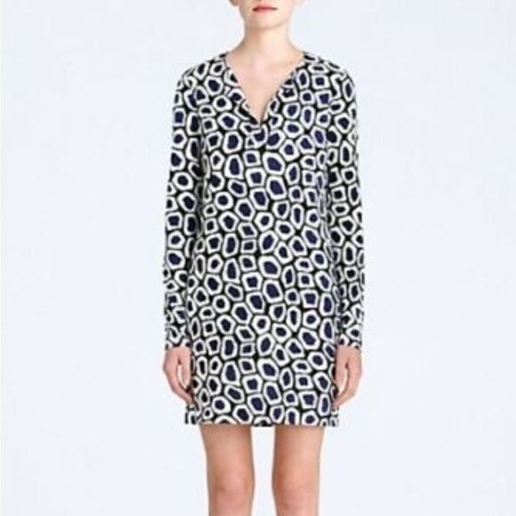 DVF Reina Long Sleeve Dress Stone Leopard - Picture 1 of 4